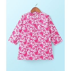 Babyhug 100% Cotton Woven Full Sleeves Kurta & Dhoti Set Paisley Pattern Print - Pink