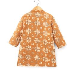 Babyhug 100% Cotton Woven Full Sleeves Kurta With Dhoti Floral Print - Mustard