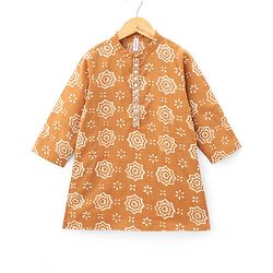 Babyhug 100% Cotton Woven Full Sleeves Kurta With Dhoti Floral Print - Mustard