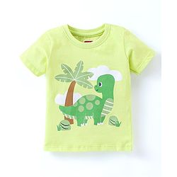 Babyhug Cotton Knit Half Sleeves Nightsuit Set Dino Print - Green