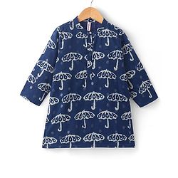 Babyhug 100% Cambric Full Sleeve Umbrella Printed Kurta With Dhoti Set - Indigo