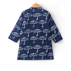 Babyhug 100% Cambric Full Sleeve Umbrella Printed Kurta With Dhoti Set - Indigo