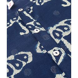 Babyhug 100% Cambric Full Sleeve Umbrella Printed Kurta With Dhoti Set - Indigo