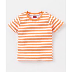 Babyhug Cotton Jersey Half Sleeves Striped & Tropical Printed T-Shirts Pack Of 3 - Orange Blue & Grey