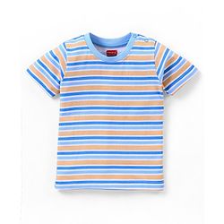 Babyhug Cotton Jersey Half Sleeves Striped T- Shirt With Travel Print Pack of 3 - Blue & Orange