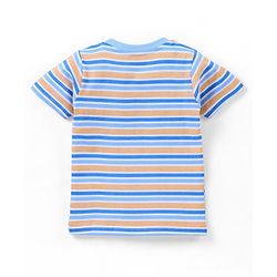 Babyhug Cotton Jersey Half Sleeves Striped T- Shirt With Travel Print Pack of 3 - Blue & Orange