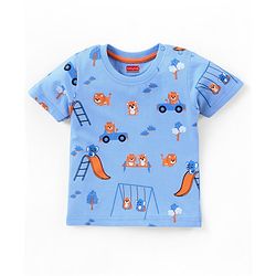 Babyhug Cotton Jersey Half Sleeves Striped T- Shirt With Travel Print Pack of 3 - Blue & Orange
