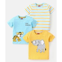 Babyhug Cotton Jersey Half Sleeves Striped T-Shirts Pack Of 3 - Yellow & Blue
