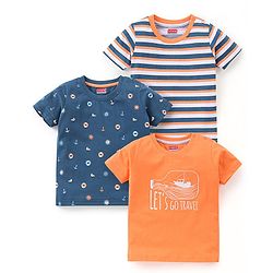 Babyhug Cotton Half Sleeves T-Shirts  Anchor Print Pack Of 3 - Blue & Orange