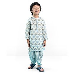 Babyhug 100% Cambric Full Sleeve Printed Kurta With Dhoti Set - Off White
