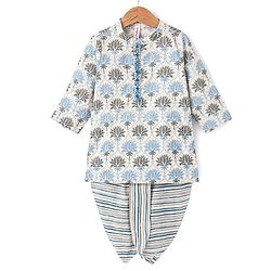 Babyhug 100% Cambric Full Sleeve Printed Kurta With Dhoti Set - Off White