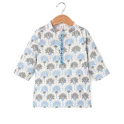 Babyhug 100% Cambric Full Sleeve Printed Kurta With Dhoti Set - Off White