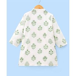 Babyhug 100% Cotton Woven Full Sleeves Kurta With Dhoti Floral Print - White