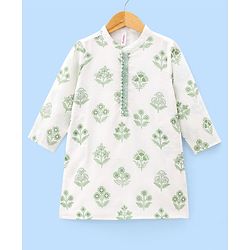 Babyhug 100% Cotton Woven Full Sleeves Kurta With Dhoti Floral Print - White