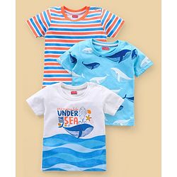 Babyhug Cotton Jersey Half Sleeves T-Shirt Shark Print Pack Of 3 - Blue