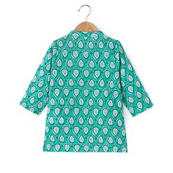 Babyhug 100% Cotton Full Sleeves Leafs Printed Kurta with Printed Dhoti Set - Sea Green