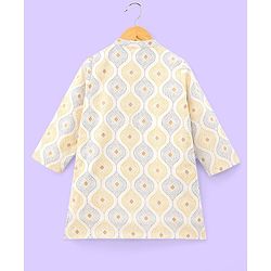 Babyhug 100% Cambric Full Sleeves Kurta With Dhoti Argyle Print - Beige