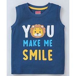 Babyhug Cotton Jersey Sleeveless T-Shirt Text Print - Blue