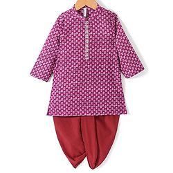 Babyhug 100% Cambric Full Sleeve Printed Kurta With Dhoti Set - Purple