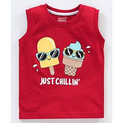 Babyhug Cotton Jersey Sleeveless T-Shirt Ice Cream Print - Red