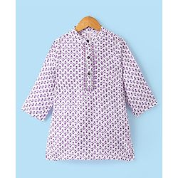 Babyhug Cotton Full Sleeves Kurta With Dhoti Floral Print & Embroidery - White & Purple