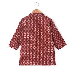 Babyhug 100% Cotton Full Sleeves  Printed Kurta with Printed Dhoti Set - Rust