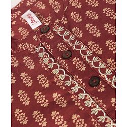 Babyhug 100% Cotton Full Sleeves  Printed Kurta with Printed Dhoti Set - Rust