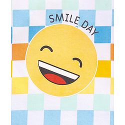 Babyhug Cotton Knit Half Sleeves Checked T-Shirt Emoji Print - White