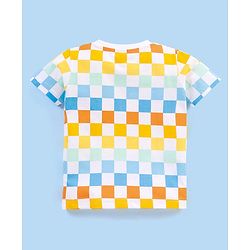 Babyhug Cotton Knit Half Sleeves Checked T-Shirt Emoji Print - White
