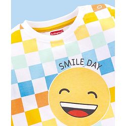 Babyhug Cotton Knit Half Sleeves Checked T-Shirt Emoji Print - White