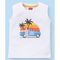 Babyhug Sleeveless Cotton T-Shirt With Sunset Print - White