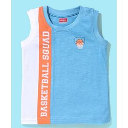 Babyhug Cotton Jersey Sleeveless Tee Basketball Print - Blue