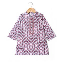 Babyhug 100% Cotton Woven Full Sleeve Floral Printed Kurta & Laheriya Printed Dhoti Set- Pink