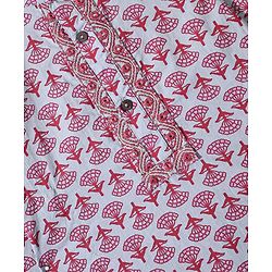 Babyhug 100% Cotton Woven Full Sleeve Floral Printed Kurta & Laheriya Printed Dhoti Set- Pink