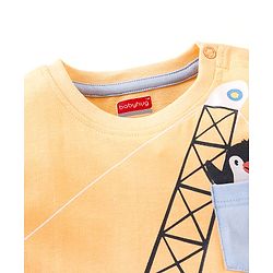 Babyhug Cotton Jersey Half Sleeves T-Shirt Construction Vehicle Print - Peach