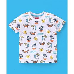 Babyhug Cotton Half Sleeves T-Shirt Stripes & Beach Print Pack of 3- Blue & White