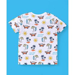 Babyhug Cotton Half Sleeves T-Shirt Stripes & Beach Print Pack of 3- Blue & White