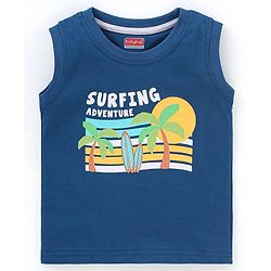 Babyhug Cotton Knit Sleeveless T-Shirts Striped and Palm Trees Print Pack of 3 - Yellow Blue & Red