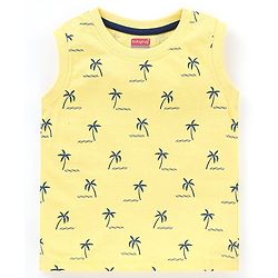 Babyhug Cotton Knit Sleeveless T-Shirts Striped and Palm Trees Print Pack of 3 - Yellow Blue & Red