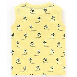 Babyhug Cotton Knit Sleeveless T-Shirts Striped and Palm Trees Print Pack of 3 - Yellow Blue & Red