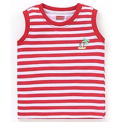 Babyhug Cotton Knit Sleeveless T-Shirts Striped and Palm Trees Print Pack of 3 - Yellow Blue & Red