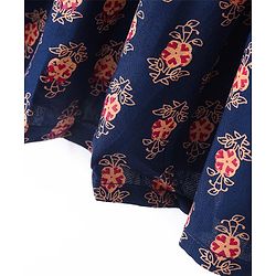 Babyhug 100% Cotton Woven Threefourth Sleeve Ethnic Dress With Floral Embroidery Detailing At Yoke - Navy Blue