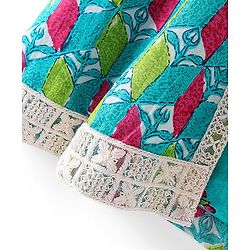 Babyhug Cotton Woven Floral Printed Ethnic Dress with Full Sleeves Embroidered Border Jacket - Turquoise