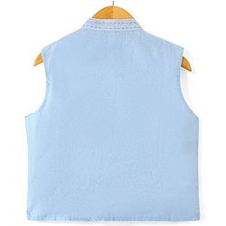 Babyhug Cotton Woven Full Sleeves Solid Kurta Payjama Set With Sequenced Embroidered Jacket - Blue