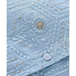 Babyhug Cotton Woven Full Sleeves Solid Kurta Payjama Set With Sequenced Embroidered Jacket - Blue