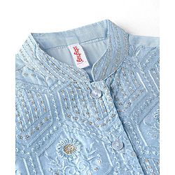Babyhug Cotton Woven Full Sleeves Solid Kurta Payjama Set With Sequenced Embroidered Jacket - Blue