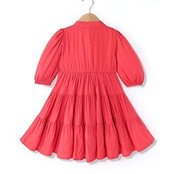 Babyhug Rayon Three Fourth Sleeves Embroidered Ethnic Dress- Coral