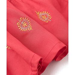 Babyhug Rayon Three Fourth Sleeves Embroidered Ethnic Dress- Coral