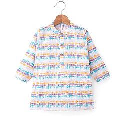 Babyhug 100% Cotton Full Sleeves Kurta With Payjama Set With Ikat Print - White