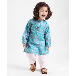 Babyhug 100% Cotton Woven Full Sleeves Kurta & Pyjama Set Abstract Print - Blue